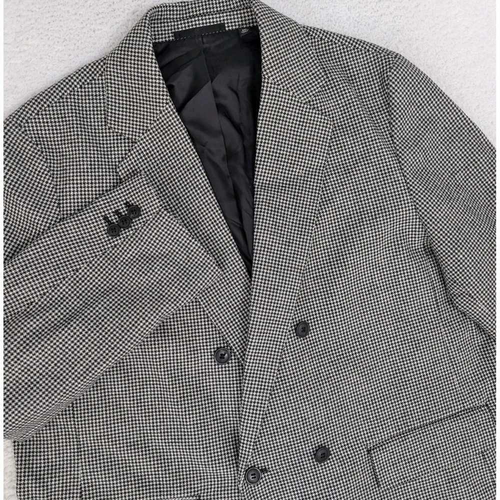 NEW UNIQLO Womens 2XL‎ Houndstooth Double Breasted Blazer Jacket Wool NYLON
